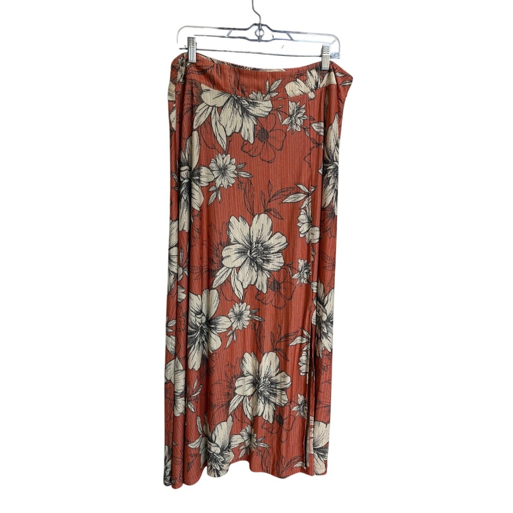 Farm Rio for Anthropologie Rust Floral Maxi Skirt Size XL‎ Petite Side Slit Boho